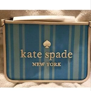 Kate Spade NY Ella Blue Striped Mesh Extra Large Wristlet Pouch NWT